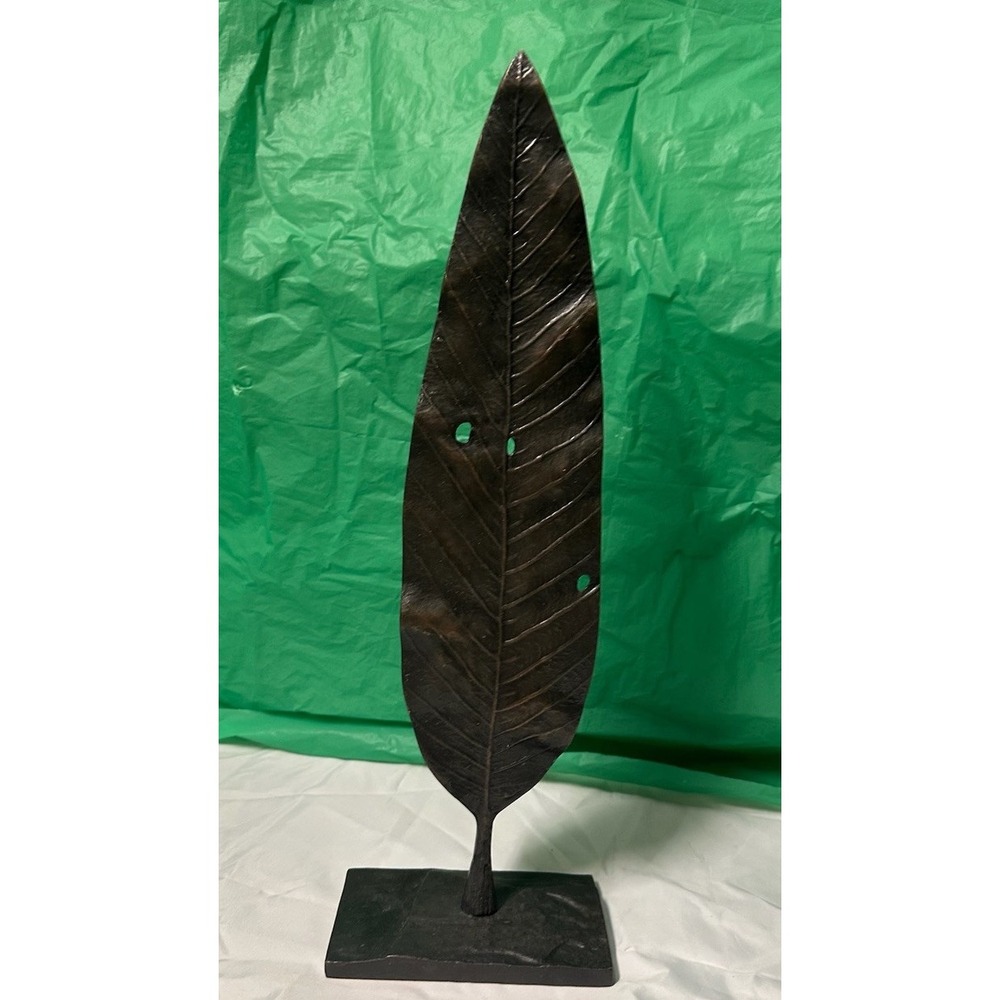Crate & Barrel Mango Leaf Metal Sculpture‎ Black Modern Home Decor Accent Stand